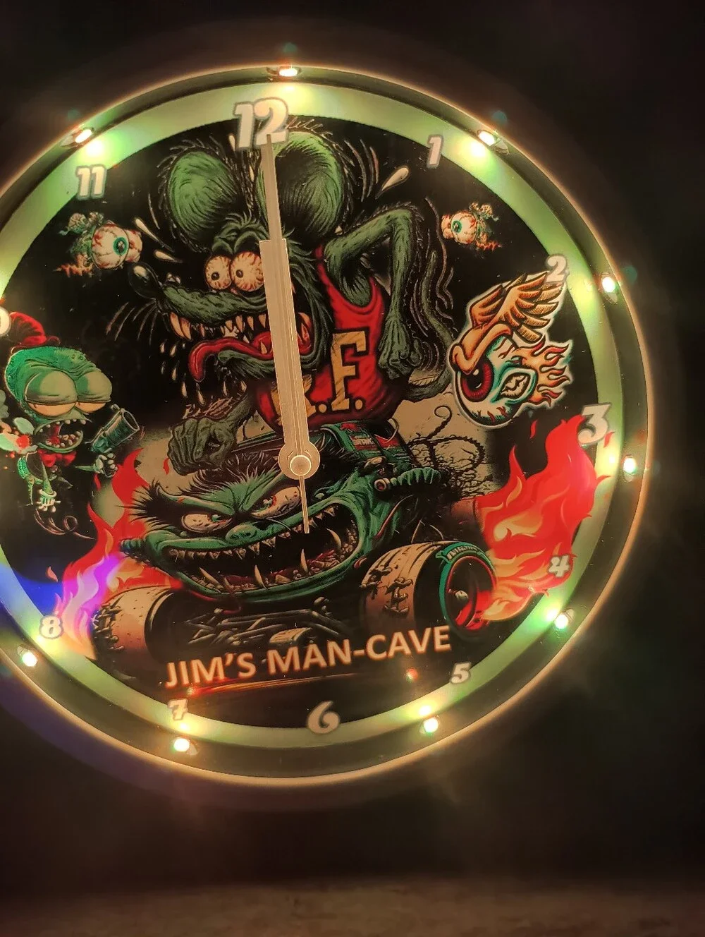 Neon Green Rat Fink Style LED Wall Clock - Jim's Man-Cave